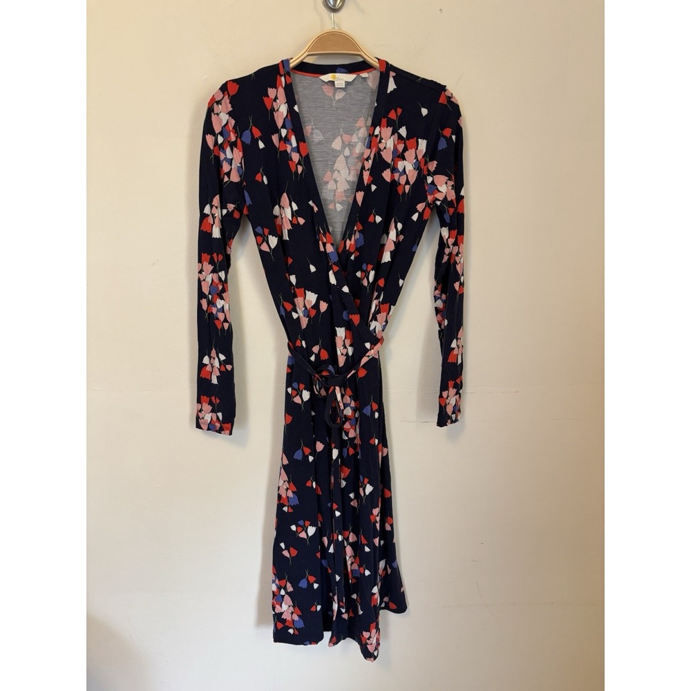 Boden Lavinia Jersey Wrap Midi Dress 6L Blue Tulip Floral Preppy
